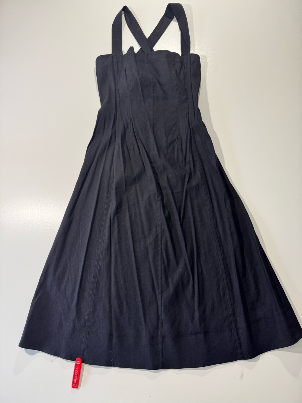Theory Black Linen Midi Corset Dress with Cross Straps